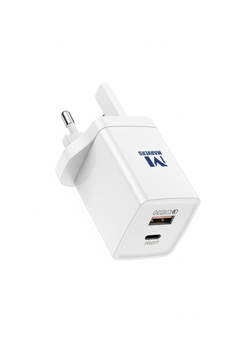 أعجوبة شاحن سريع مارفيرس ثنائي المنفذ 20 واط بتقنية PD 3.0 و QC 3.0 | محول حائط سريع USB-C و USB-A | متوافق مع آيفون 15/14/13، سامسونج، آيباد و أندرويد - MS-TC112 - Image 1