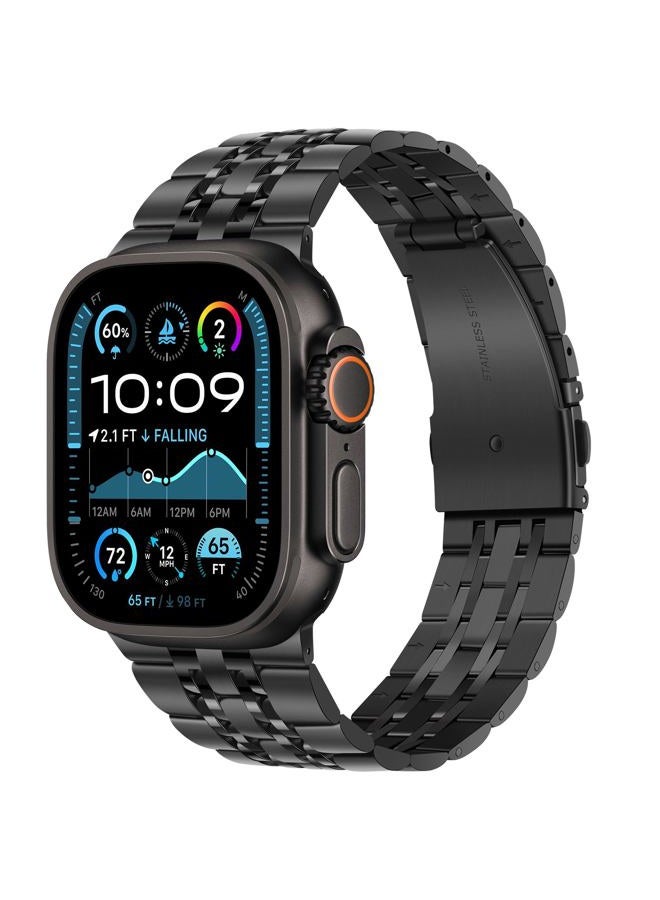 Tasikar سوار متوافق مع ساعة آبل ألترا 2 سوار ألترا 49 مم، حزام للرجال والنساء من الفولاذ المقاوم للصدأ، سوار معدني متوافق مع ساعة آبل ألترا 2 ألترا، 49 مم أسود - Image 1