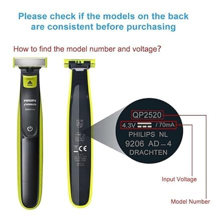 VNJ A00390 Replacement 4.3V Replacement Charger Cord for Philips Norelco Oneblade Charger Qp2520 Series Qp2520/90 Qp2520/70 Qp2520/72 Electric Razor Beard Trimmer Adapter - Image 2
