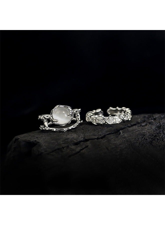 بيوند خواتم الوعد للأزواج من حجر القمر، خاتم خطوبة من التيتانيوم المقاوم للتلاشي، مناسب كهدية للزوجين وخاتم زفاف (فضي) - Image 5