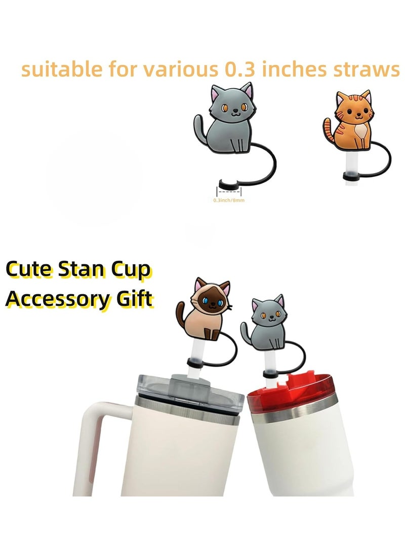 Oasisgalore 6Pcs Silicone Straw Covers - Cute Cat Design for Stanley Tumblers, Reusable & 8mm Fit  - Image 2