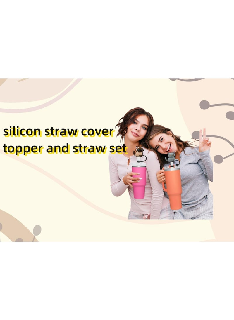 Oasisgalore 6Pcs Silicone Straw Covers - Cute Cat Design for Stanley Tumblers, Reusable & 8mm Fit  - Image 3