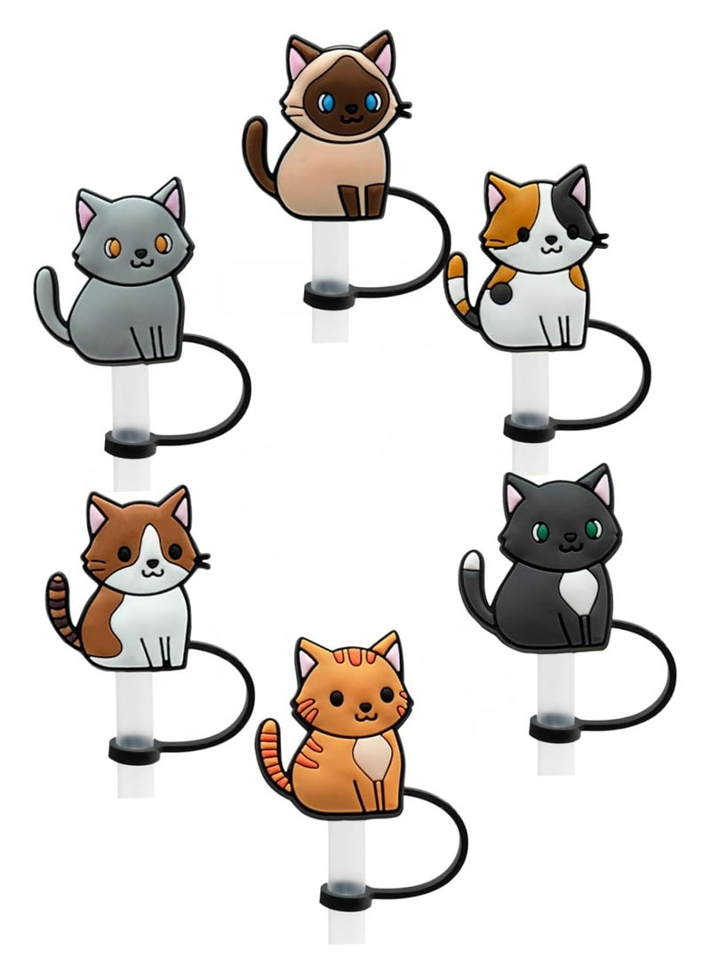 Oasisgalore 6Pcs Silicone Straw Covers - Cute Cat Design for Stanley Tumblers, Reusable & 8mm Fit  - Image 1