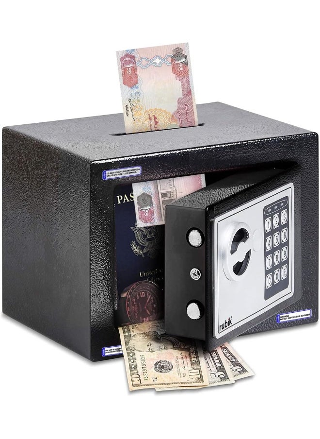 Rubik - Cash Deposit Drop Slot Safe Box Small with Key and Pin Code Option (Black) - Image 1