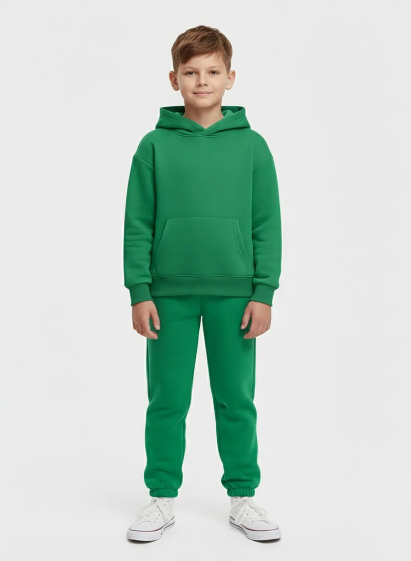 بيبي كلو طقم هودي وبنطلون رياضي شتوي من الصوف للجنسين باللون الأخضر