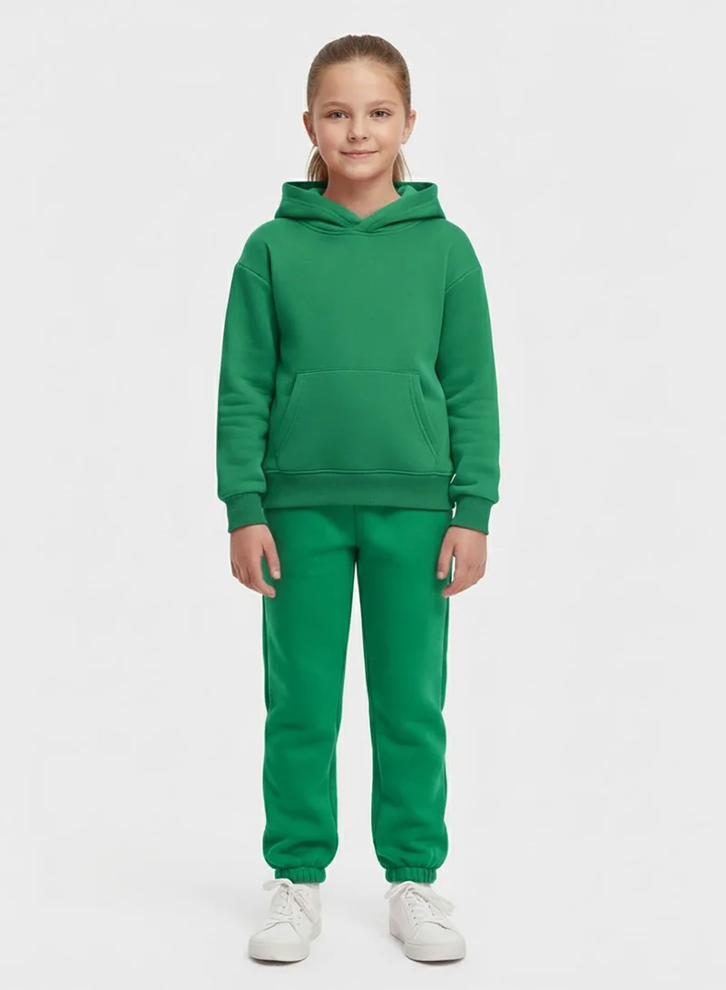 بيبي كلو طقم هودي وبنطلون رياضي شتوي من الصوف للجنسين باللون الأخضر