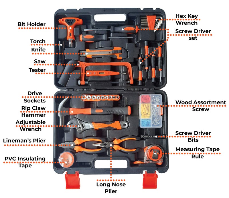 IBELL TOOLS IBELL TB145-9 145-Piece Socket Wrench Tool Kit | Complete Auto Repair & Home Tool Set with Ratchet, Sockets, Screwdrivers & Accessories | Heavy-Duty Chrome Finish with Storage Case (Orange/Black) - Image 2