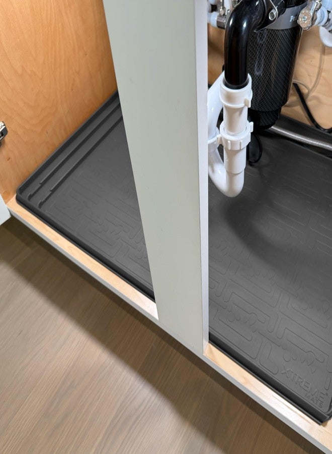 XTREME MATS Trimmable Rubber Under Sink Cabinet Mat - Ultimate Waterproof Protection for Kitchen or Bathroom Cabinets with Patented Overflow Channels (Grey) - Image 4