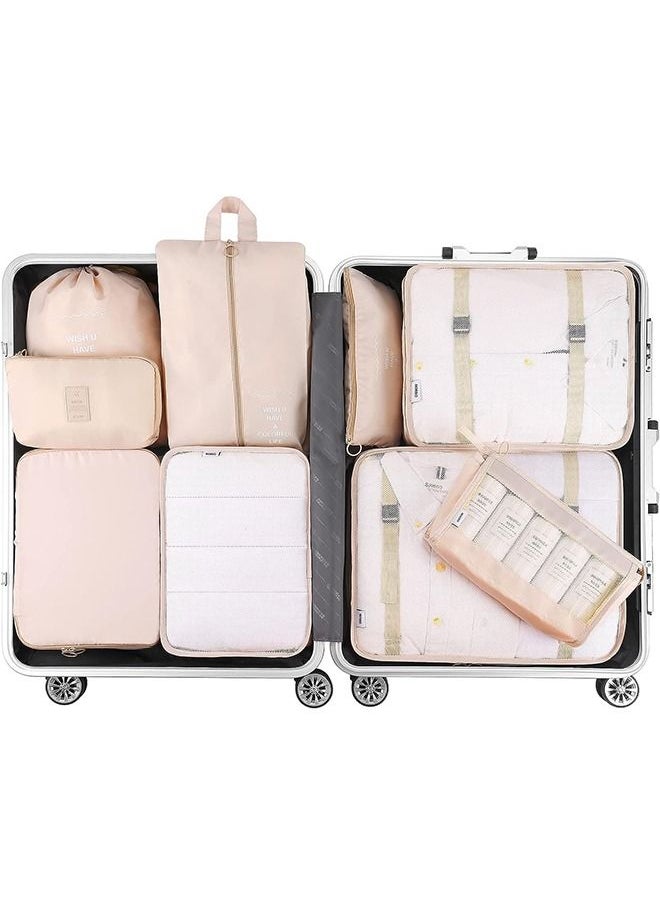 Arabest - 7 Set Packing Cubes for Suitcases,Travel Luggage Packing Organizers with Laundry Bag, Compression Storage Shoe Bag, Clothing Underwear Bag, For Man & Women (Beige) - Image 1