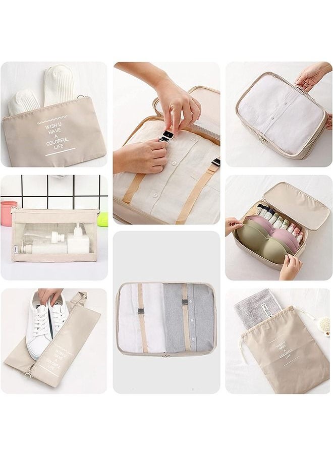 Arabest - 7 Set Packing Cubes for Suitcases,Travel Luggage Packing Organizers with Laundry Bag, Compression Storage Shoe Bag, Clothing Underwear Bag, For Man & Women (Beige) - Image 1