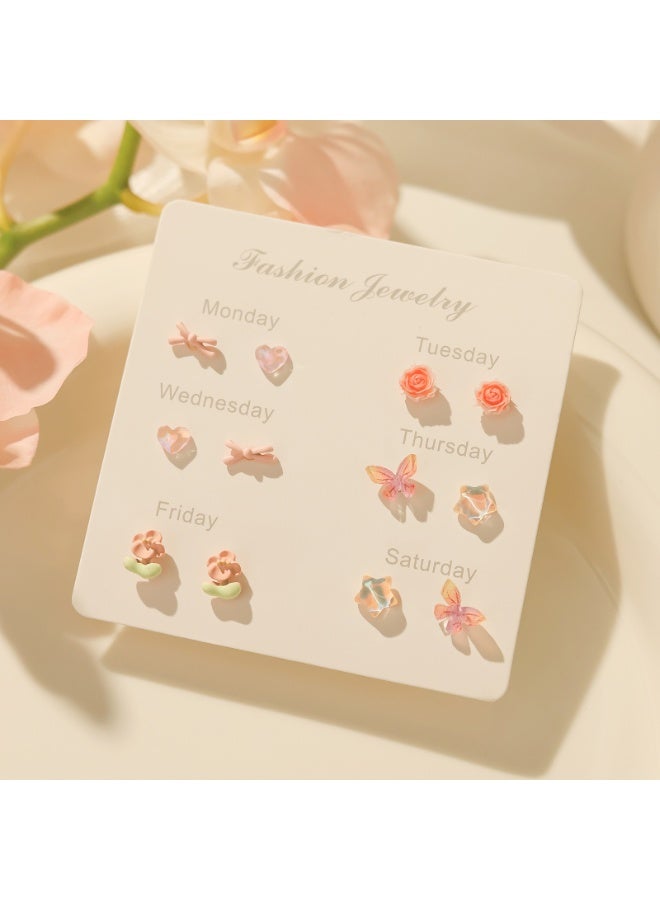 KUYING New Compact Daily Fresh And Cute One Week Earring Set