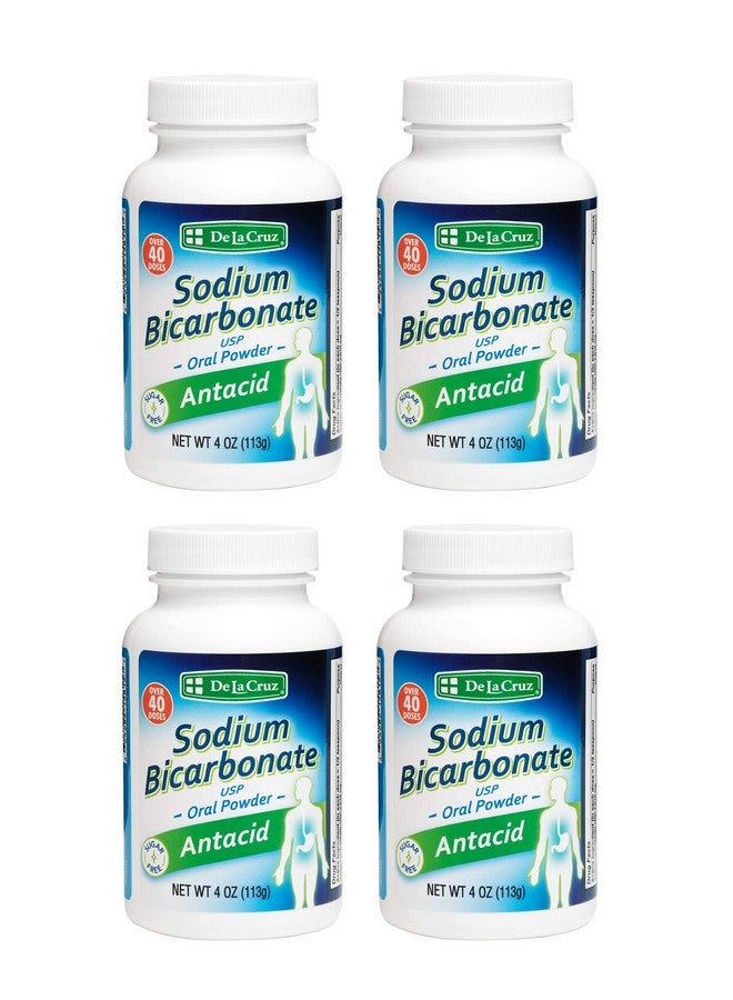 De La Cruz Pure Sodium Bicarbonate - Usp Grade Bicarbonate Of Soda - 100% Pure Baking Soda - Aluminum Free Antacid Powder For Heartburn & Indigestion - Packed In Usa, 4 Oz. (4 Bottles)  - Image 1