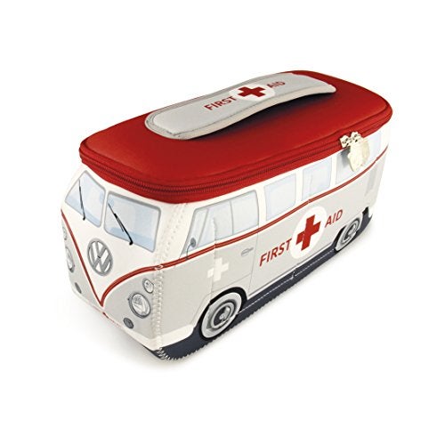 BRISA VW Collection - Volkswagen Neoprene Universal Makeup Cosmetics Toiletry Travel Pharmacy Bag in T1 Bus Design (First Aid/Gray) (Large (11.8 x 5.5 x 4.7 inches)) - Image 1