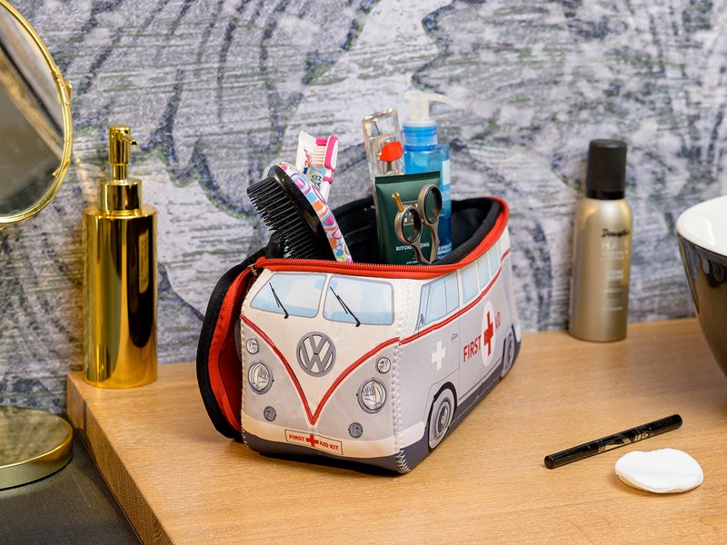 BRISA VW Collection - Volkswagen Neoprene Universal Makeup Cosmetics Toiletry Travel Pharmacy Bag in T1 Bus Design (First Aid/Gray) (Large (11.8 x 5.5 x 4.7 inches)) - Image 4