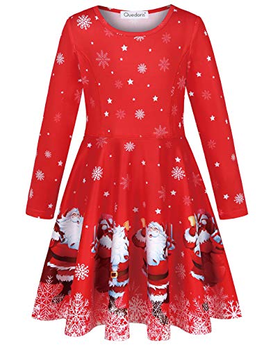 Quedoris Girls Dress Christmas Printed Casual Party Twirly Dress Santa's Gift XL - Image 2