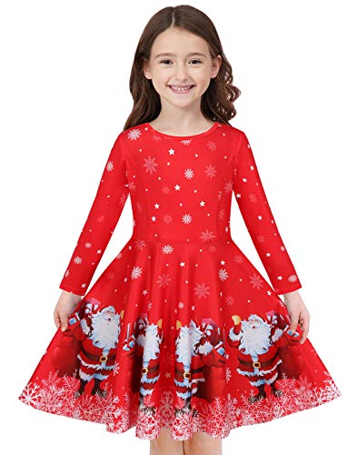 Quedoris Girls Dress Christmas Printed Casual Party Twirly Dress Santa's Gift XL - Image 1