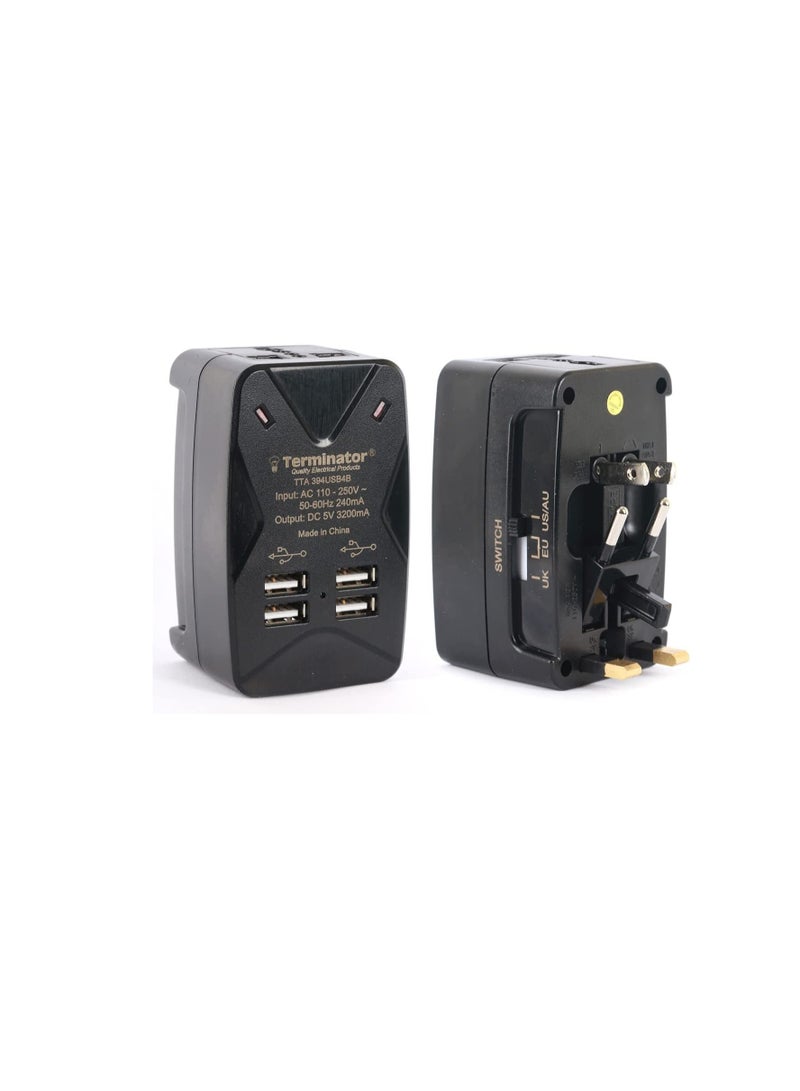 ترمينيتور محول السفر متعدد المقابس مع مقبس عالمي واحد و 4 مآخذ شحن USB 5V3.2A TTA394USB4B - Image 2