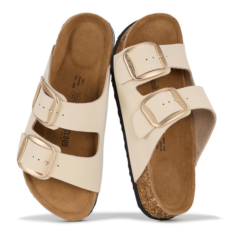 Project Cloud Genuine Leather Flat Sandals for Women 2026 Comfortable Beach Essentials Womens Sandals Memory Foam Vacation Essentials Slides for Women Footwear (Santorini, CREVLEA,8.5M) - Image 1
