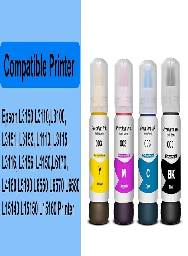 Hynear 001/003 Refill Ink Bottle Suitable for Epson L3110, L3150, L5190, L1110, L4150, L6170, L4160, L6190, L6160 Printer (70ML X 1Bottle/Black + 70ML X 3Bottle/Color) - Image 2