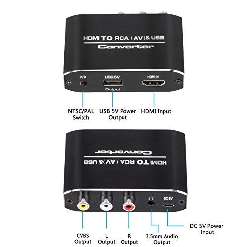 Wonlyus HDMI to RCA Converter, 1080P HDMI to AV 3RCA CVBs Composite Video 3.5mm Aux Audio Adapter Supports PAL/NTSC for TV Stick, PS3, PC, Laptop, Xbox, HDTV, DVD (Black，Aluminum Alloy Material) - Image 4