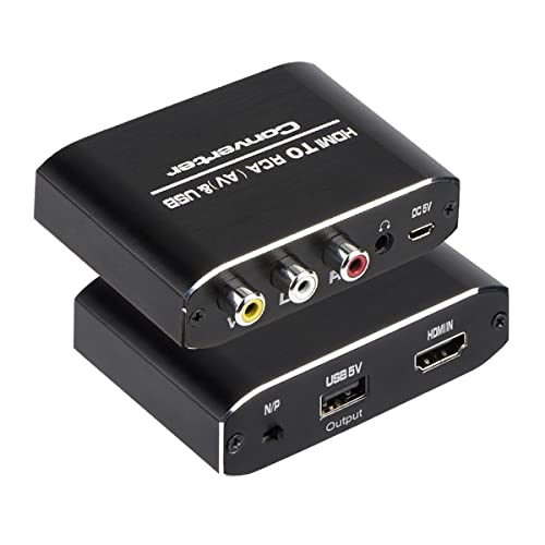 Wonlyus HDMI to RCA Converter, 1080P HDMI to AV 3RCA CVBs Composite Video 3.5mm Aux Audio Adapter Supports PAL/NTSC for TV Stick, PS3, PC, Laptop, Xbox, HDTV, DVD (Black，Aluminum Alloy Material) - Image 1