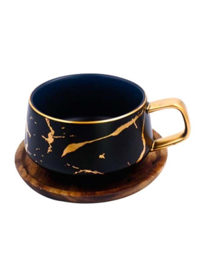 NIBEMINENT Marble Matte Series Coffee Mug With Saucer Black/Gold/Brown 16 x 13centimeter