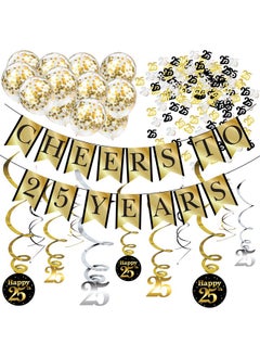 25Th Birthday Party Decorations And Anniversary Pack - Cheers To 25 Years Banner, Balloons, Swirls And Confetti Party Supplies
