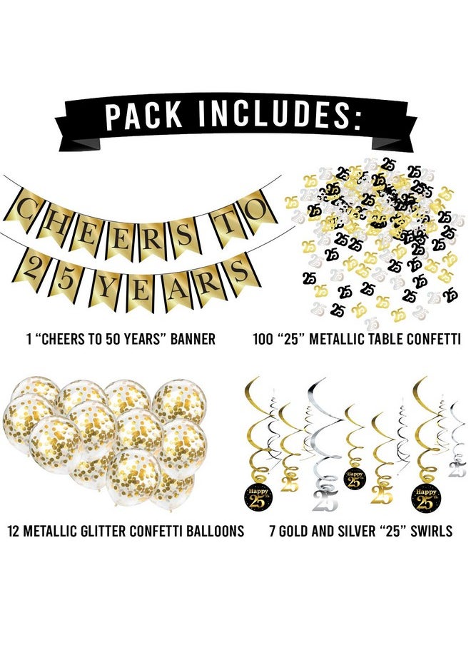 Sterling James Co. - 25Th Birthday Party Decorations And Anniversary Pack - Cheers To 25 Years Banner, Balloons, Swirls And Confetti Party Supplies - Image 1