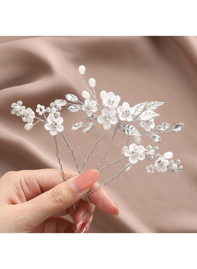 GORAIS Flower Wedding Hair Pins Crystal Bridal Hair Pieces Pearl Bride Hair Clips Hair Accessories For Women And Girls (Pack Of 3) - Image 1