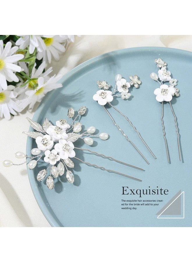 GORAIS Flower Wedding Hair Pins Crystal Bridal Hair Pieces Pearl Bride Hair Clips Hair Accessories For Women And Girls (Pack Of 3) - Image 5