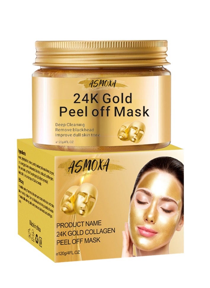 24K - Peel Off Face Masks, Gold Face Peel Anti Wrinkle Anti Aging Facial Mask, Deep Skin Clean Purifying Acne, Reduces Fine Lines & Wrinkles, Skin Care Face Lifting Firming Mask 120g - Image 1