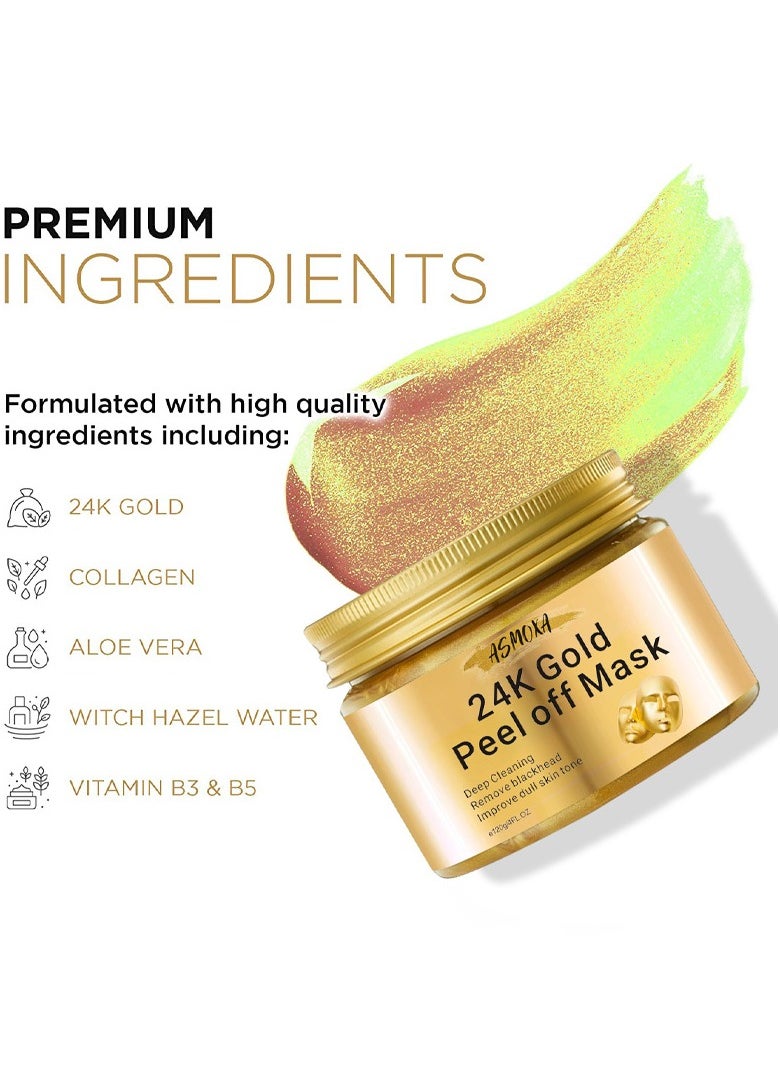 24K - Peel Off Face Masks, Gold Face Peel Anti Wrinkle Anti Aging Facial Mask, Deep Skin Clean Purifying Acne, Reduces Fine Lines & Wrinkles, Skin Care Face Lifting Firming Mask 120g - Image 1