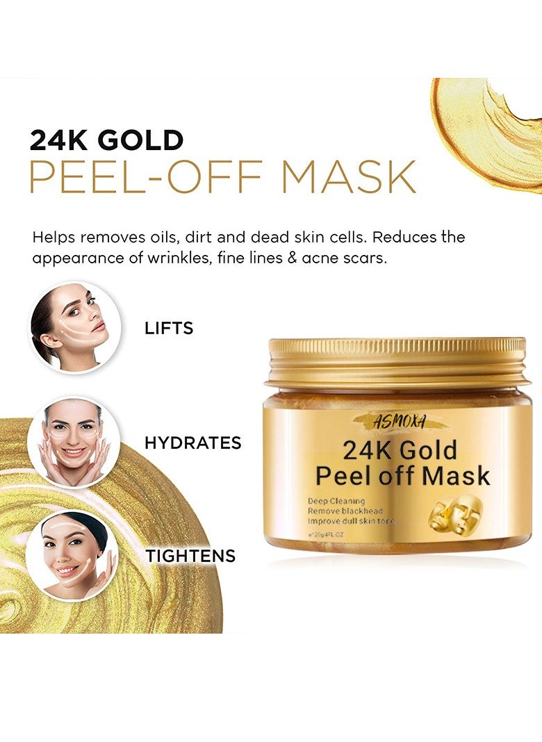 24K - Peel Off Face Masks, Gold Face Peel Anti Wrinkle Anti Aging Facial Mask, Deep Skin Clean Purifying Acne, Reduces Fine Lines & Wrinkles, Skin Care Face Lifting Firming Mask 120g - Image 1