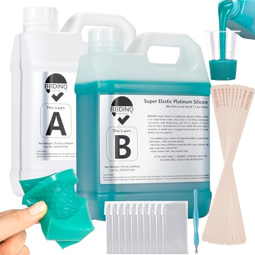 BBDINO Silicone Mold Making Kit, Super Elastic Jade Green Silicone, 1Gallon/140.8Oz, Ideal for Casting 3D Resin Molds & Silicone Molds, 1A:1B Mix Ratio - Image 1