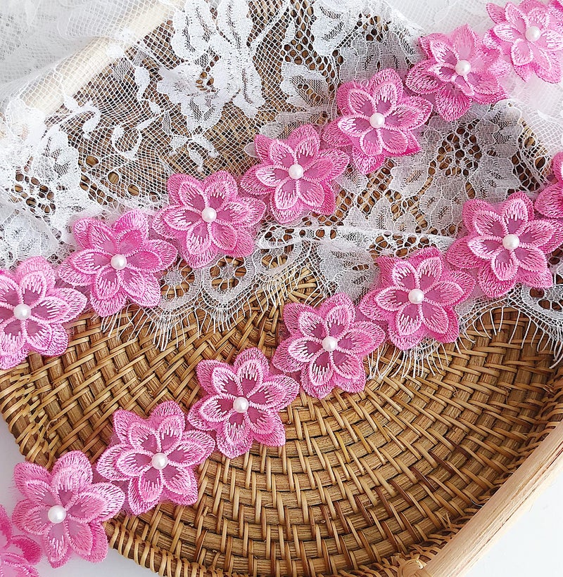 simpleSS 3Yards Organza Flower Lace Edge Trim Ribbon, Vintage Edging Trimmings Fabric Embroidered Applique Sewing Craft for Wedding Dress Embellishment DIY Dress Decor (Pink) - Image 5