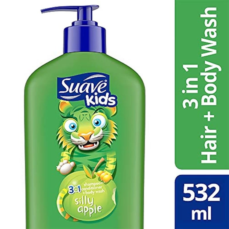 Suave kids 3 in 1 shampoo, conditioner and body wash with apple scent, 532 ml - Image 2