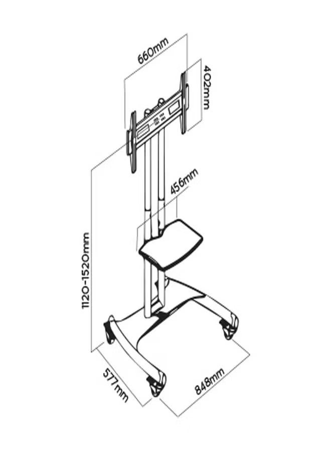 Skill Tech AVA1500 60 1P Large Height Adjustable Professional TV Trolley Stand for 32–75 Inch Screens, VESA 600x400mm, Max Load 46kg – Rolling TV Stand for Home & Office Black - Image 4