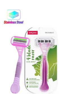 Sirona 4 Blade Reusable Hair Removal Razor for Women - 1 Pcs | with Aloe Boost for Smooth Arms, Legs, Underarms & Bikini Line | Women Razor