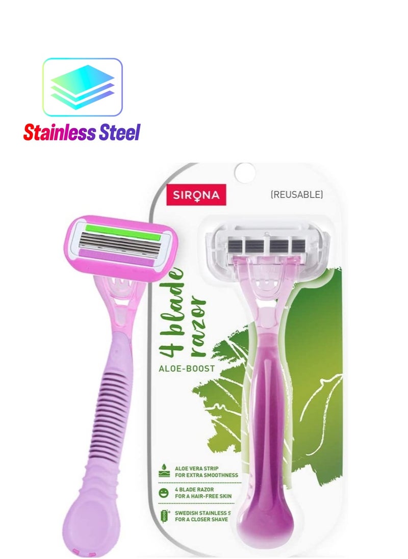 Sirona - Sirona 4 Blade Reusable Hair Removal Razor for Women - 1 Pcs | with Aloe Boost for Smooth Arms, Legs, Underarms & Bikini Line | Women Razor - Image 1