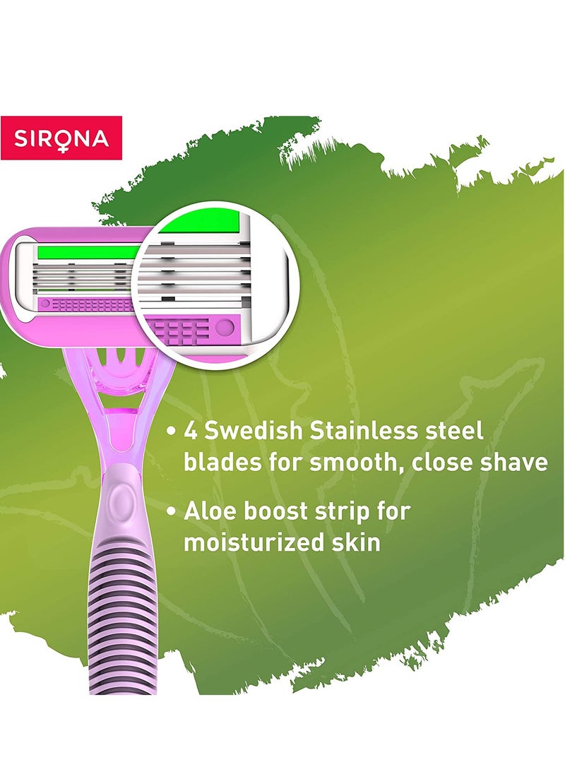 Sirona - Sirona 4 Blade Reusable Hair Removal Razor for Women - 1 Pcs | with Aloe Boost for Smooth Arms, Legs, Underarms & Bikini Line | Women Razor - Image 1