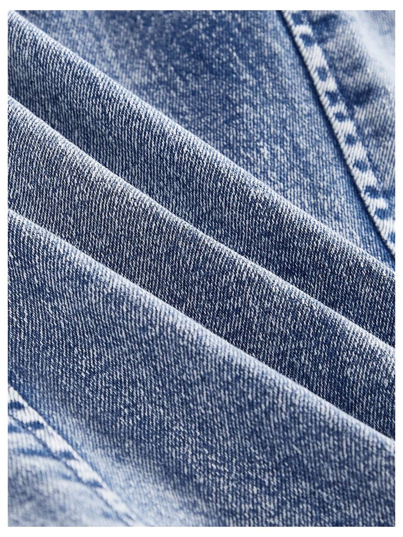 WDIRARA Women's Denim Corset Tank Top Asymmetrical Hem Crop Tops Sleeveless Zip Up Back Tanks Medium Wash Medium - Image 4