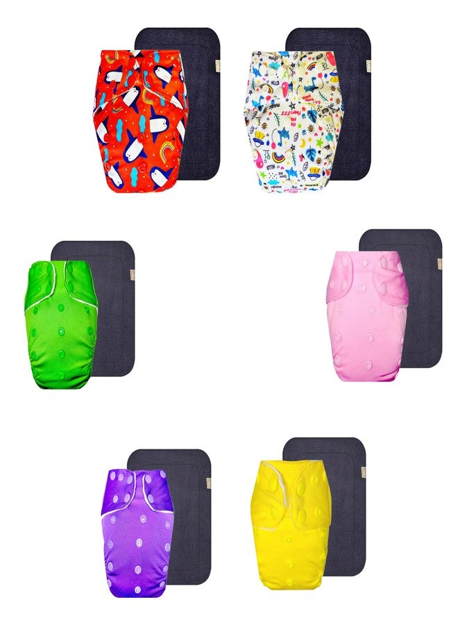 Dumbledo Premium Cloth Diaper with Gray Insert (Pack of 6) | Dry Feel and Comfortable | 6-Layer Absorbent Pad | Easy to Clean | Perfect for Indian Summers | 3 Months - 3 Years | Unisex Baby - Image 1