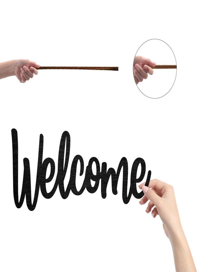 لوحة جدارية خشبية ترحيبية من CREATCABIN، حروف خشبية فنية، ديكور جداري، عرض، قطع ليزر، أعمال يدوية خشبية غير مكتملة، لتزيين باب المنزل، هدية، مناسبة لحفلات الانتقال إلى منزل جديد، أعياد الميلاد، عيد الشكر، أسود، 11.9 × 5.1 بوصة - Image 3