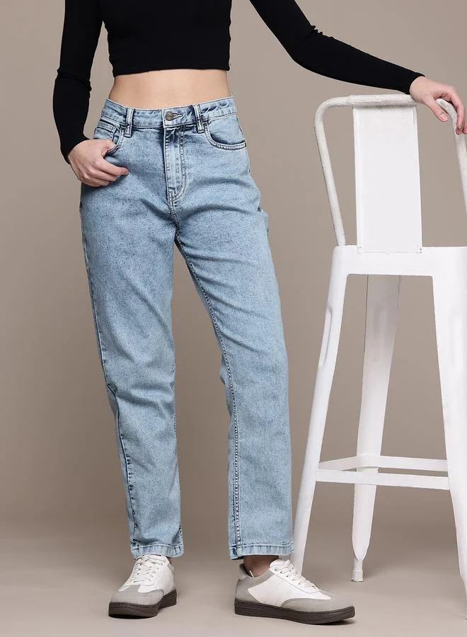 Freehand Freehand Women Regular Fit Solid Blue Jeans