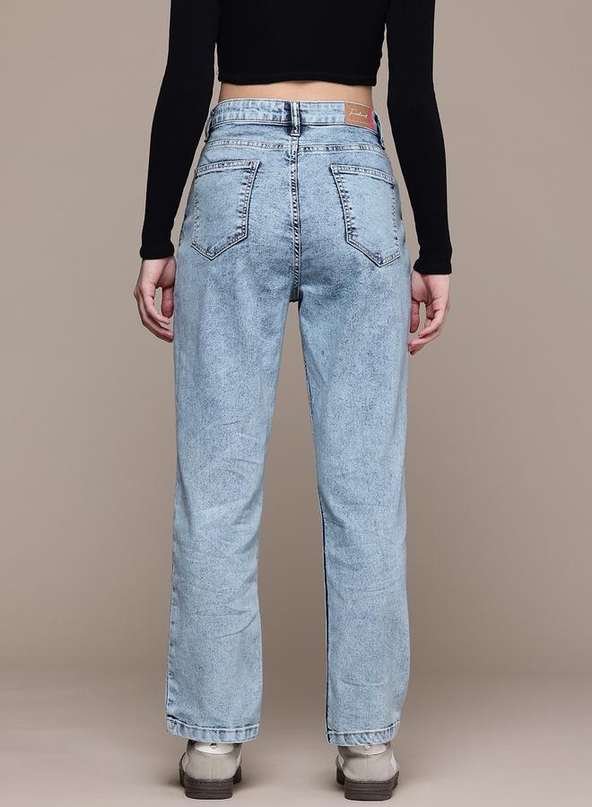 مرفوعة جينز نسائي أزرق سادة بقصة عادية - Image 3