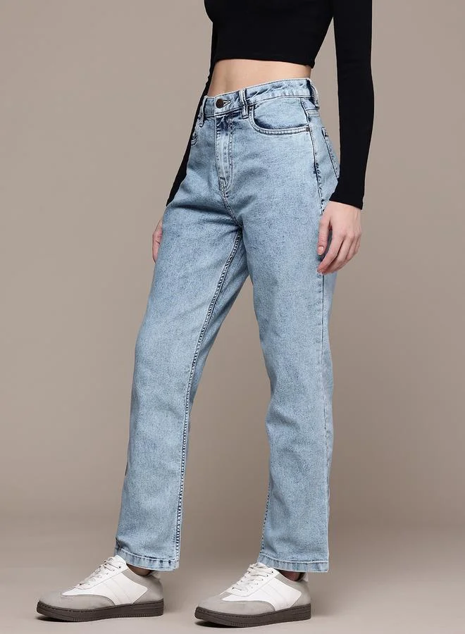 Freehand Freehand Women Regular Fit Solid Blue Jeans