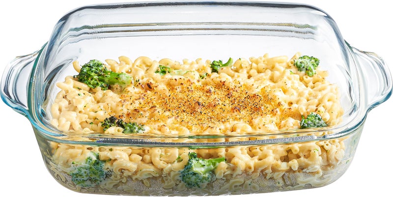 طبق خزفي زجاجي سيمكس للخبز زجاج شفاف طبق خزفي دائري مع غطاء ومقابض وعاء مغطى للطهي والخبز والتقديم آمن في غسالة الصحون والفرن 3 كوارت 22 كوارت غطاء