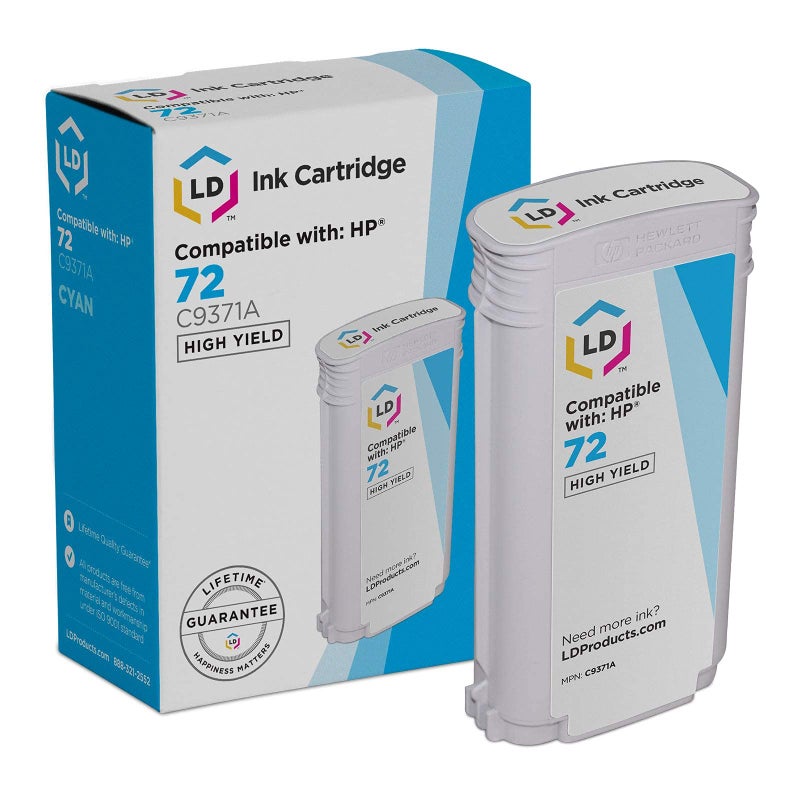 LD Products Compatible Replacements for HP Designjet 7272 C9371A Cyan Ink Cartridges High Yield for Use in T1100 T1120 T1200 T610 T620 T770 SD Pro MFP T1120ps T1200ps Printers SinglePack