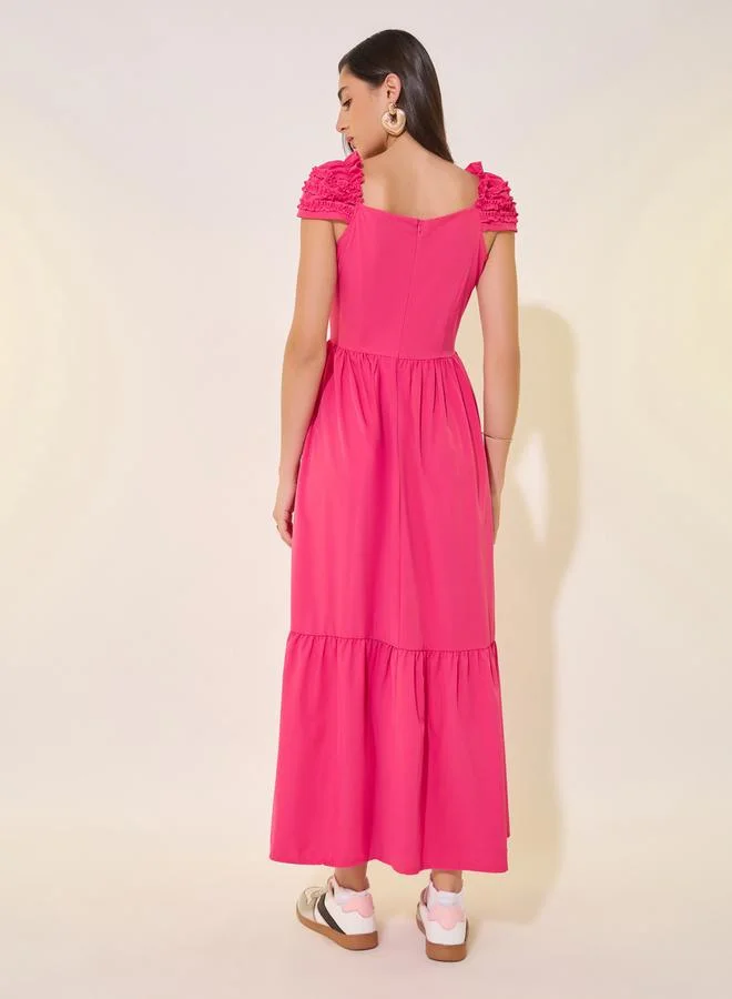 تايك تو Solid Textured A-Line Tiered Maxi Dress