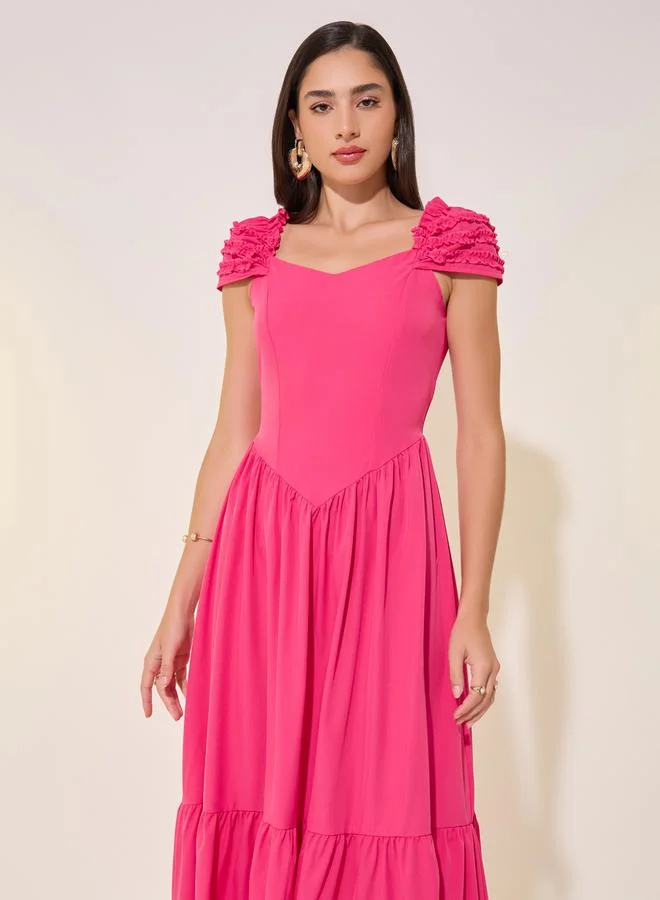 تايك تو Solid Textured A-Line Tiered Maxi Dress